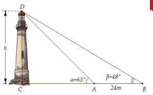Giả sử CD = h là chiều cao của tháp trong đó C là chân tháp. Cho hai điểm A, B (ảnh 1)
