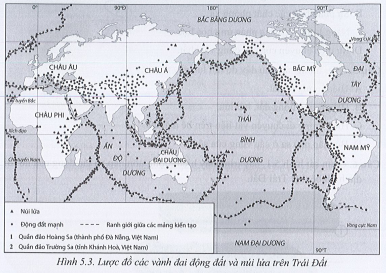 Quan sát hình 5.3, hãy nhận xét và giải thích về sự phân bố của các vành đai động đất (ảnh 1)