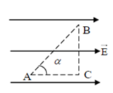 Ba điểm A, B, C tạo thành một tam giác vuông tại C; AC = 4cm, BC = 3cm và nằm trong một điện trường đều. Vectơ cường độ điện trường song song AC, hướng từ A đến C (như hình vẽ bên) và có độ lớn E = 5000V/m. Hãy tính:  a) Hiệu điện thế UAB, UCA.  b) Công của lực điện, khi di chuyển e (electron) từ A đến B (ảnh 1)