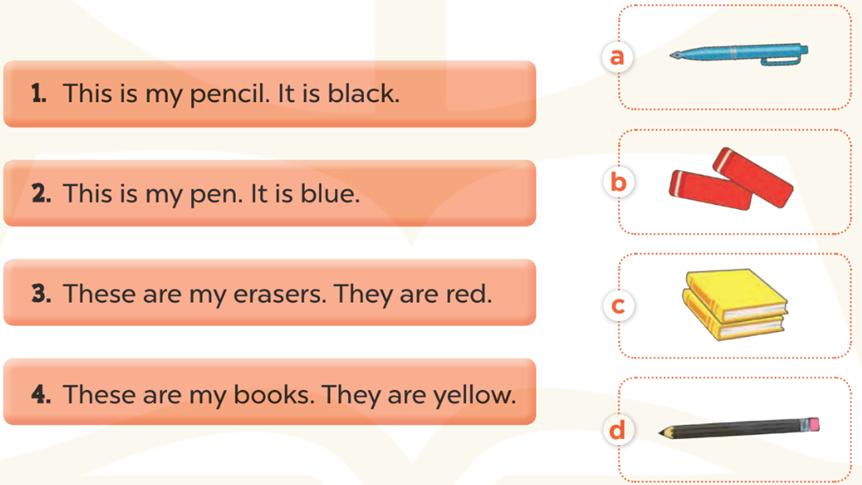 Read and match (Đọc và nối) 1. This is my pencil. It is black. (ảnh 1)