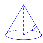 Cho khối nón có bán kính bằng 3 và khoảng cách từ tâm của đáy đến một đường sinh (ảnh 1)