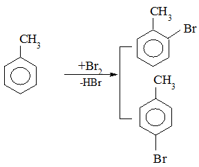 Cho toluen tác dụng với Br2 khan (Fe, to, tỉ lệ 1:1) thu được sản phẩm chính là (ảnh 1)