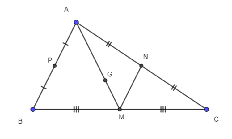 Trên mặt phẳng tọa độ Oxy cho tam giác ABC. M, N, P lần lượt (ảnh 1)