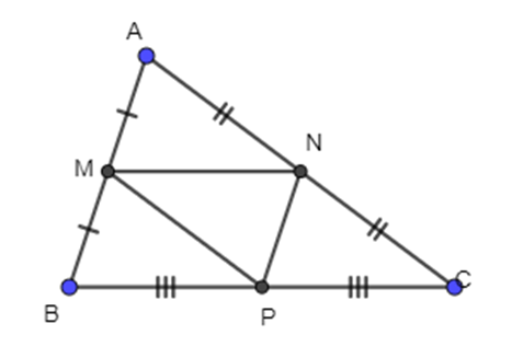 Cho tam giác ABC có M là trung điểm của AB, N là trung điểm của  (ảnh 1)