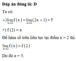 Cho hàm số fx = 2x+1 a  tìm a để hàm số liên tục  (ảnh 1)