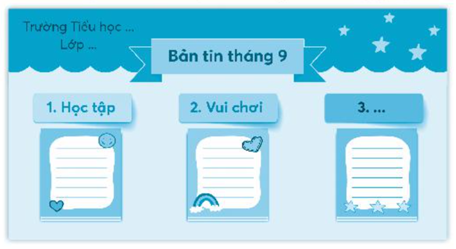 Viết bảng tin tháng 9 của lớp em dựa vào gợi ý: (ảnh 1)