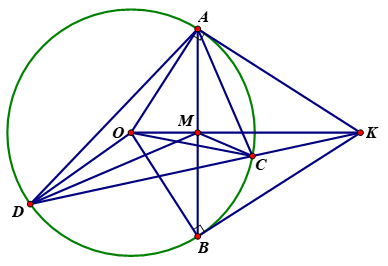 Cho đường tròn (O) và điểm K nằm bên ngoài đường tròn (O). Kẻ  (ảnh 1)