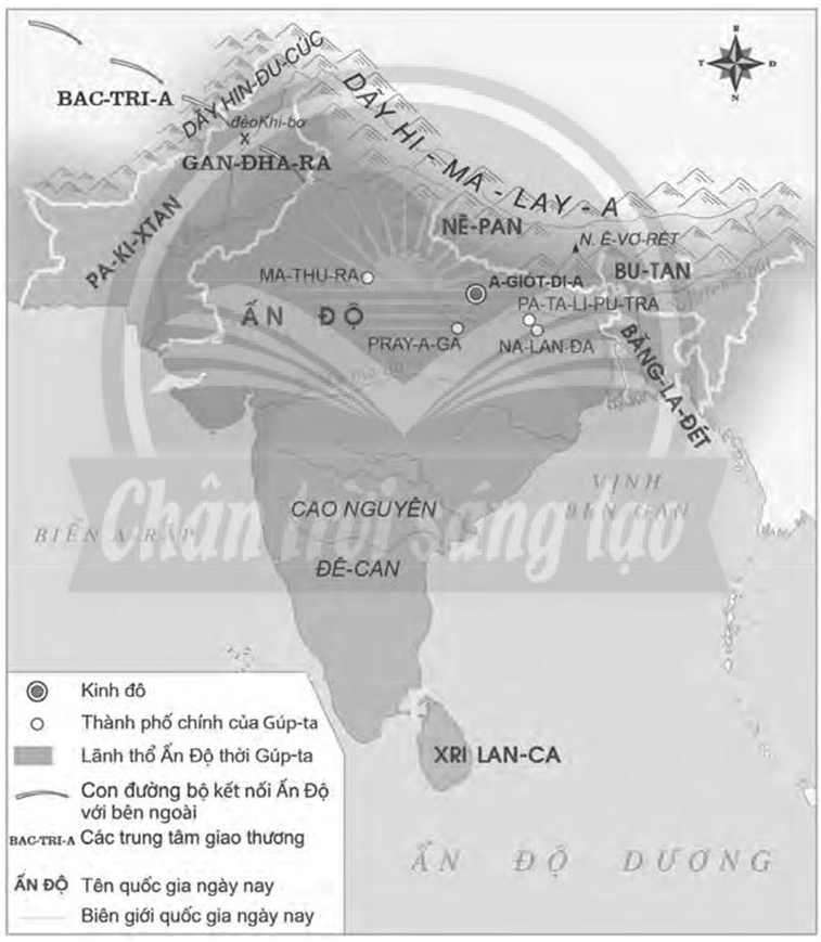 Quan sát lược đồ dưới đây, hãy cho biết đặc điểm nào của địa hình Ấn Độ liên quan trực tiếp đến sự thành lập các vương triều thời trung đại. (ảnh 1)