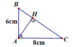 Cho tam giác ABC vuông tại A, AH là đường cao, biết rằng AB = 6cm, AC = 8cm. (ảnh 1)