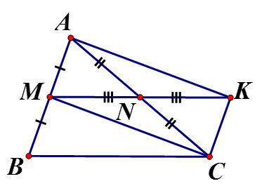 Cho tam giác ABC có M, N lần lượt là trung điểm của AB, AC a) Chứng minh : BC = 2MN (ảnh 1)