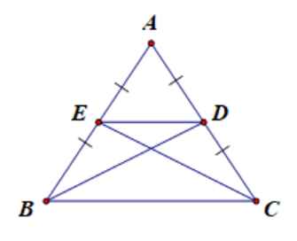 Cho tam giác ABC cân tại A có các đường trung tuyến BD, CE. Tam giác (ảnh 1)