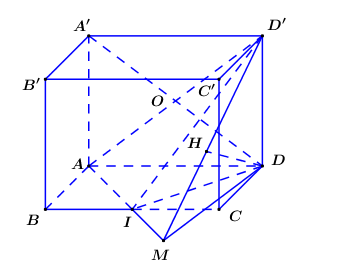 Cho hình hộp chữ nhật ABCD.A'B'C'D' có AB = 3, BC = 2, AD' = căn bậc hai của 5  (ảnh 1)