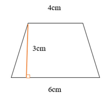 Biểu thức số biểu thị diện tích của hình thang có đáy lớn bằng 6 cm, đáy nhỏ  (ảnh 1)