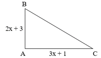 Cho tam giác vuông (như hình bên dưới) có chu vi bằng 14x – 4. Tính cạnh BC  (ảnh 1)