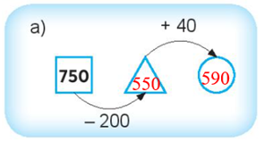 Điền số thích hợp vào ô trống: 750 - 200 tam giác trống + 40 hình tròn trống (ảnh 2)