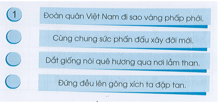 Đánh số thứ tự cho đúng với phần đầu lời 2 của bài hát Quốc ca Việt Nam.  (ảnh 1)