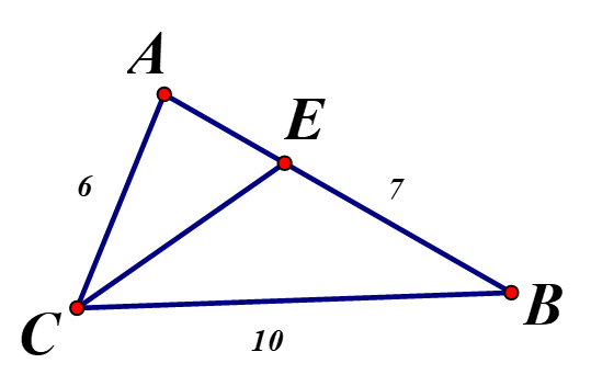 Cho tam giác ABC  có AC=8cm, BC=10cm Gọi CE là phân giác của  góc C a)	Cho biết  EB=7cm Tính  AE  (ảnh 1)