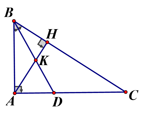Cho tam giác ABC vuông tại A, có AB=6cm, AC=8cm  kẻ đường cao AH cắt tia phân giác BD tại K  (H thuộc BC, D thuộc AC) (ảnh 1)