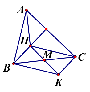 Cho tam giác ABC có trực tâm H. Gọi M  là trung điểm của BC, K là điểm đối xứng với H qua M . Tính số đo các góc:  (ảnh 1)