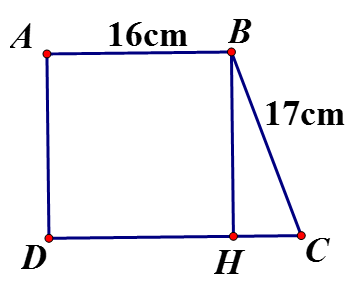 Cho hình thang vuông ABCD (AB//CD, AB< CD) Biết AB = 16cm, BC = 17cm, CD = 24cm. Tính  AD (ảnh 1)