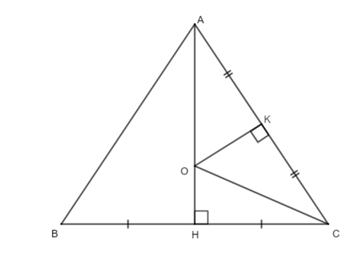 Cho tam giác ABC cân tại A có góc BAC = 60° có AH là đường cao và K là trung điểm (ảnh 1)