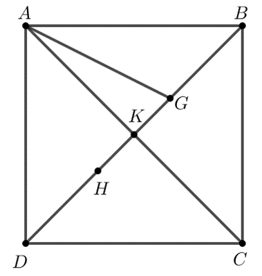 Cho hình vuông ABCD có cạnh bằng a và ba điểm G, H, K thỏa mãn:  (ảnh 1)