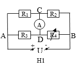 Cho  mạch  điện  như  hình  vẽ H1. Biết  U không  đổi, R4  là  biến trở (ảnh 1)