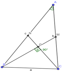 Cho tam giác ABC có BC = a; góc A = alpha và hai đường trung tuyến BM, CN vuông góc với nhau. Diện  (ảnh 7)