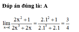  lim x đến 1 2x^2+1/2x^3+2x bằng: (ảnh 1)