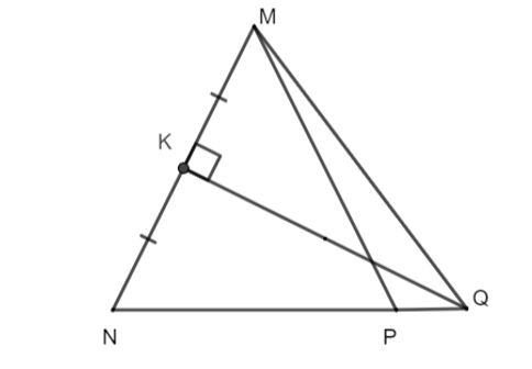 Cho tam giác ΔMNP cân tại M, có góc MNP=30 độ , đường trung trực của MN tại trung (ảnh 1)