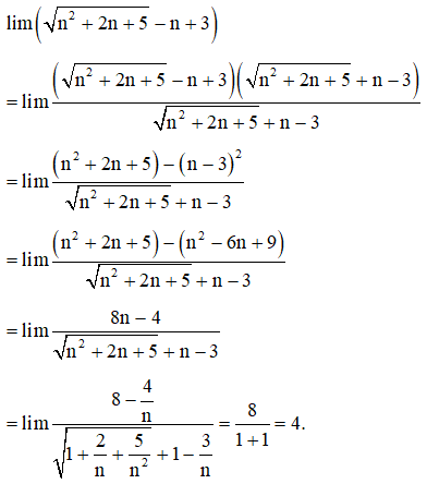 Tính giới hạn của dãy số  lim căn n^2+2n+5-n+3 (ảnh 1)