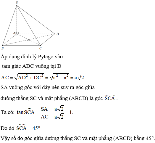 Cho hình chóp S.ABCD có đáy là hình vuông cạnh a,  (ảnh 1)