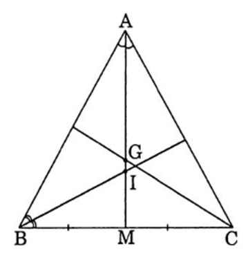 Cho ∆ABC cân tại A. Gọi G là trọng tâm, I là điểm nằm trong tam giác và cách đều (ảnh 1)
