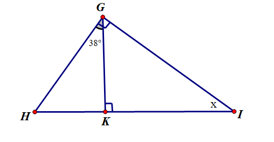 Tính số đo x trong hình sau:  A. 38độ ;  B. 52 độ;  C. 36 độ;  D. 62 độ. (ảnh 1)