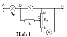 Cho mạch điện (như hình 1). Đặt vào hai đầu của đoạn mạch một hiệu điện thế            UAB = 18V. Biến trở Rb có điện trở toàn phần RMN = 20 , R1  (ảnh 1)