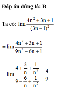 Giá trị của 4n^2+3n+1/3n-1^2 bằng: (ảnh 1)