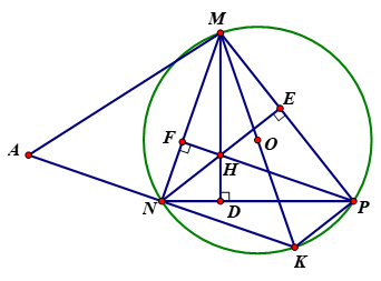 Cho ∆MNP (MN < MP) nhọn nội tiếp đường tròn (O). Ba  (ảnh 1)