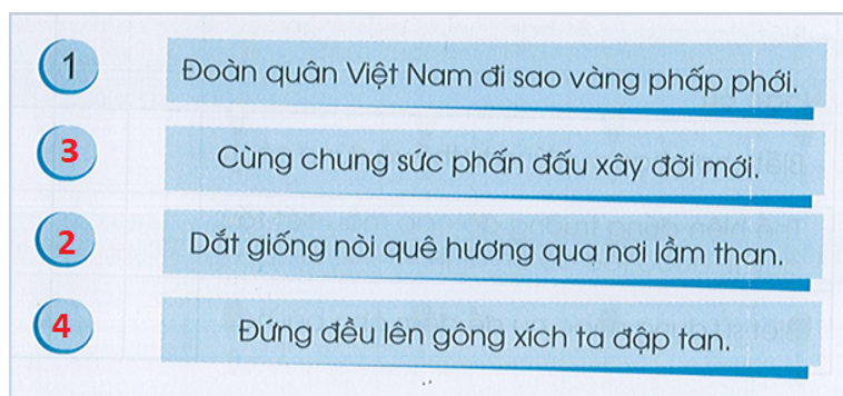 Đánh số thứ tự cho đúng với phần đầu lời 2 của bài hát Quốc ca Việt Nam.  (ảnh 2)