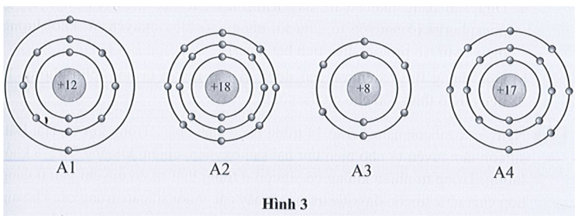 Quan sát mô hình cấu tạo của bốn nguyên tử thuộc bốn nguyên tố có kí hiệu lần lượt (ảnh 1)