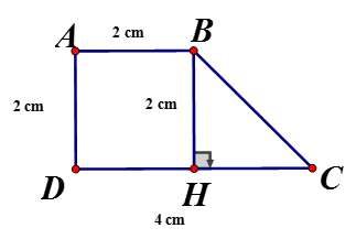 Hình thang vuông ABCD có góc A = góc D = 90 độ, AB = AD = 2 cm, DC = 4cm. tính góc B, góc C (ảnh 1)