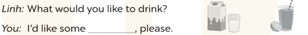 Look, choose and write (Nhìn, lựa chọn và viết) Linh: What would you like to drink? (ảnh 1)