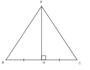 Cho tam giác ABC có AH là đường trung trực của BC và H nằm trên đoạn thẳng BC. (ảnh 1)