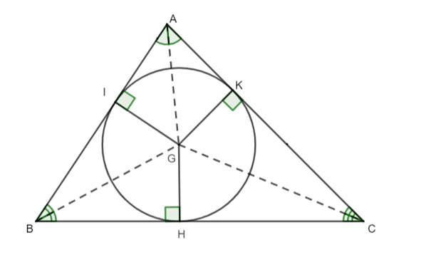 Cho hình vẽ như bên dưới. Biết đường kính của đường tròn nằm trong tam giác là 8 cm. (ảnh 1)