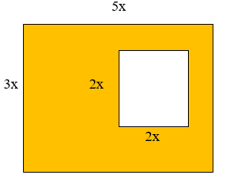 Cho hình vẽ như bên dưới gồm: một hình chữ nhật có chiều dài 5x, chiều  (ảnh 1)