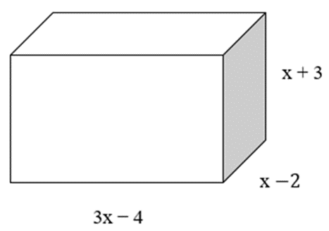 Đa thức theo biến x biểu thị thể tích của hình hộp chữ nhật (như hình  (ảnh 1)