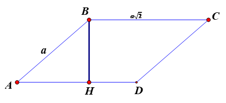 Hình bình hành ABCD có AB = a; BC = a căn bậc hai 2 và góc BAD = 45 độ (ảnh 1)
