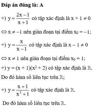 Hàm số nào dưới đây gián đoạn tại điểm x0 = 1. (ảnh 1)