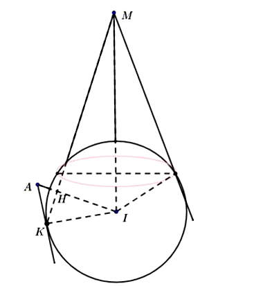 Cho mặt cầu (S): x^2 + y^2 + (z - 4)^2 = 20. Từ điểm A(0; 0; -1) kẻ các tiếp tuyến (ảnh 1)