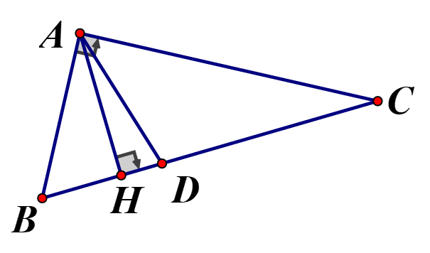 Tam giác  ABC có góc A =90 độ, AB=12cm, AC=16cm. Đường phân giác góc A cắt BC tại D. a)	Tính BC,BD,CD   (ảnh 1)