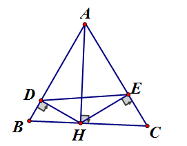 Cho tam giác nhọn ABC, AH là đường cao, D, E lần lượt là hình chiếu của H (ảnh 1)